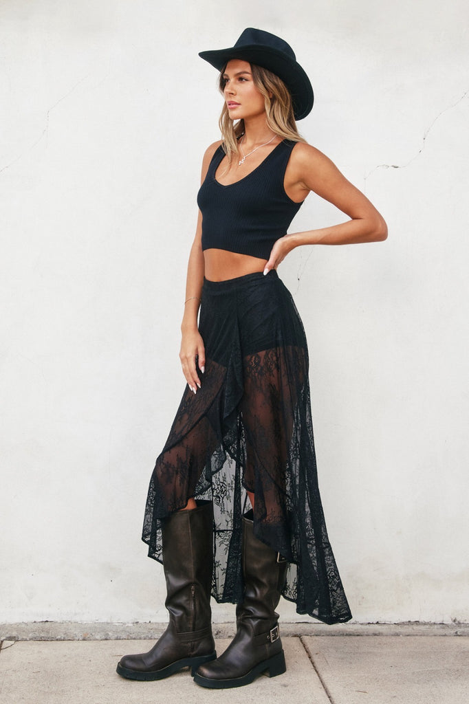 Lace Midi Skirt With Built In Shorts