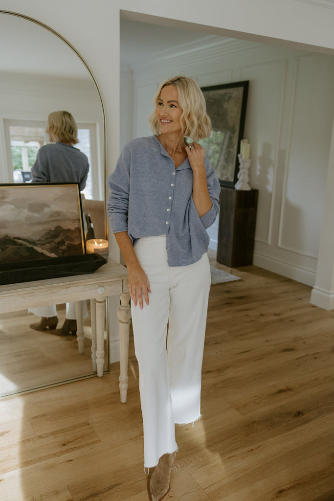 Lightweight Button Up Cardigan - Heather Blue
