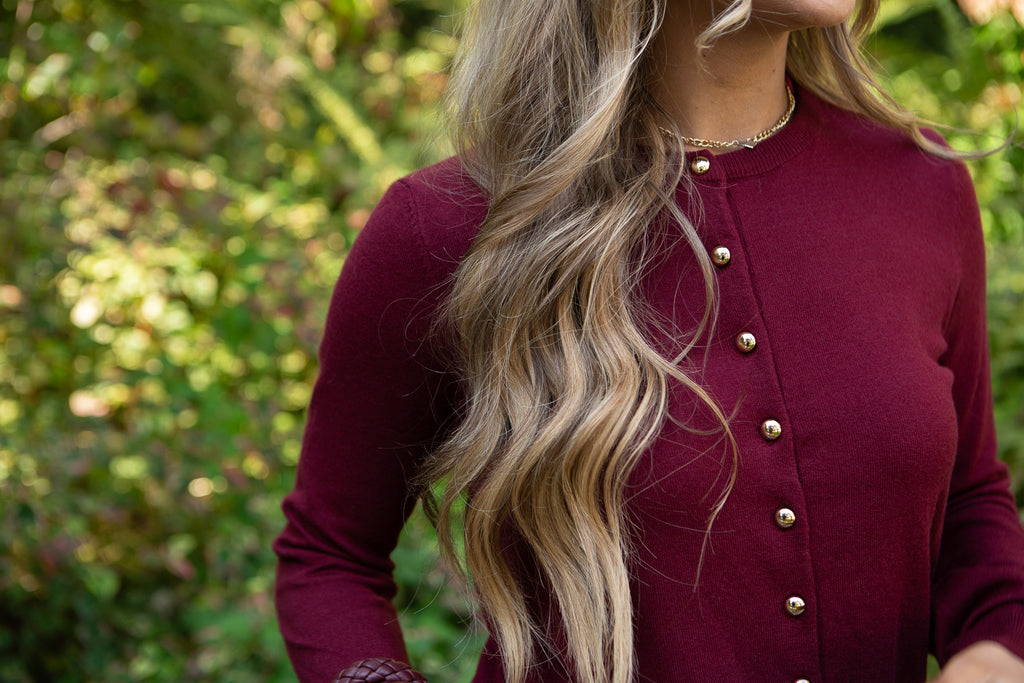 Cardigan With Gold Buttons - Wine