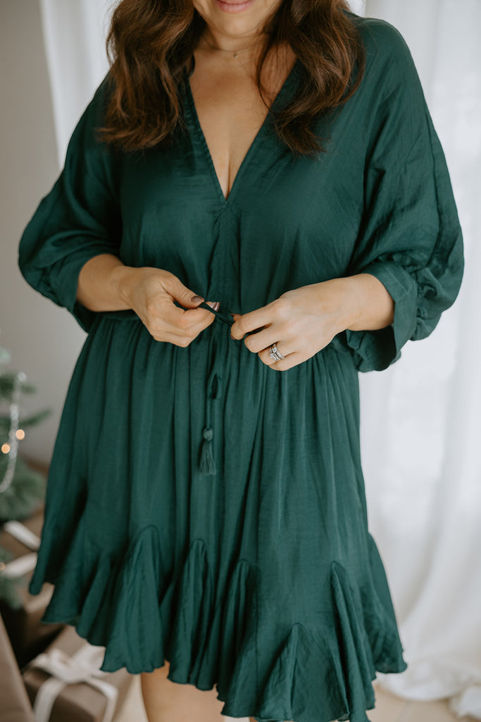 Dolman Sleeve Tie Front Dress - Green