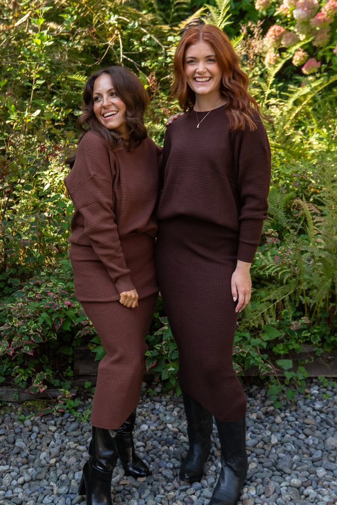 Waffle Sweater & Skirt Set - Cacao