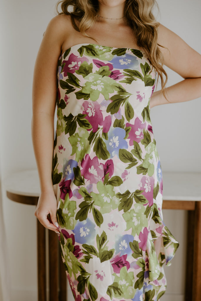 Front Ruffle Floral Dress - Violet