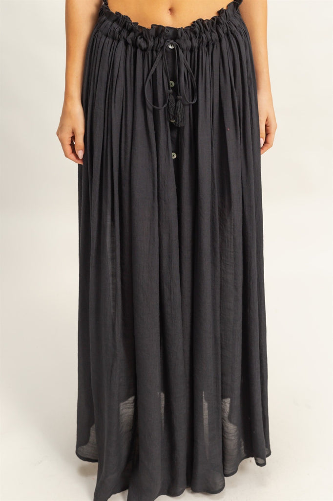 Boho Smocked Top & Maxi Skirt Set - Black