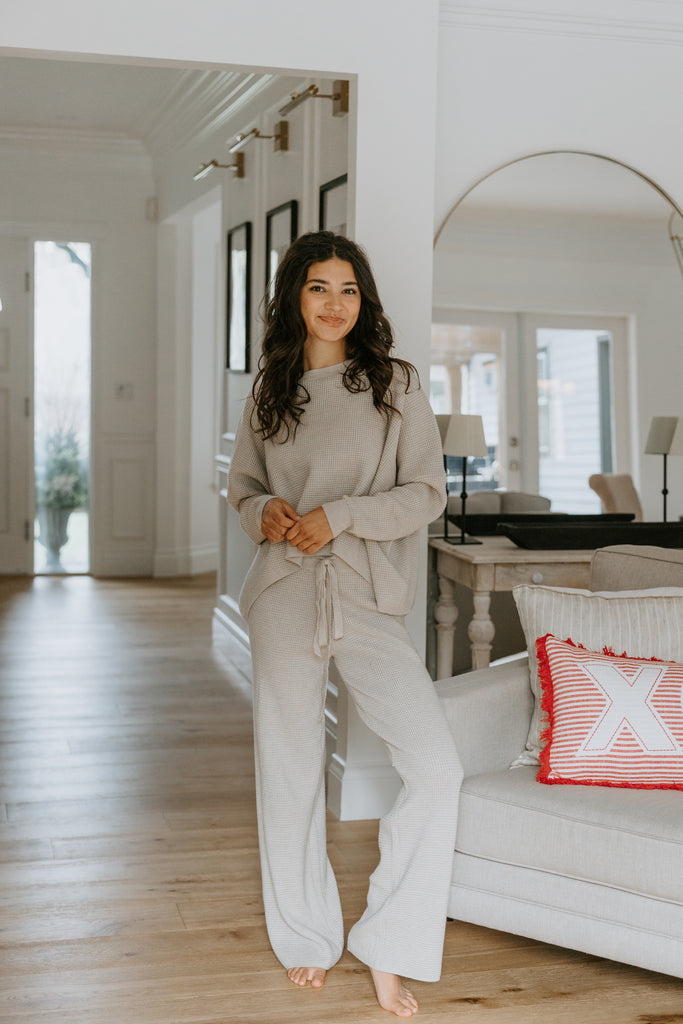 Waffle Textured Sweater & Pant Set - Oat