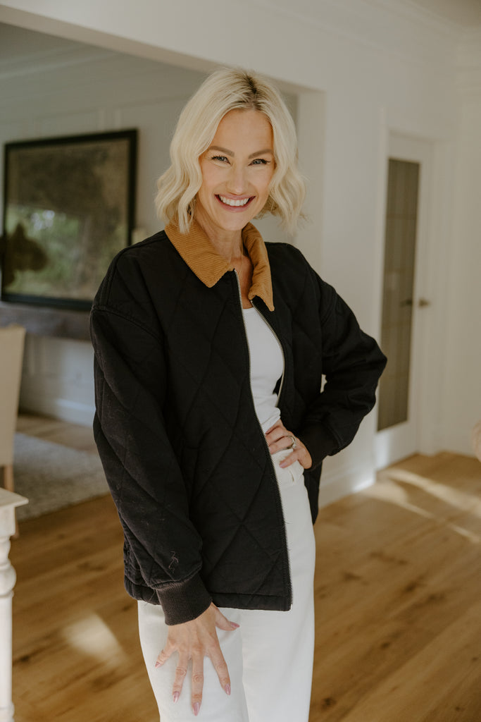 Quilted Jacket with Collar Detail - Navy