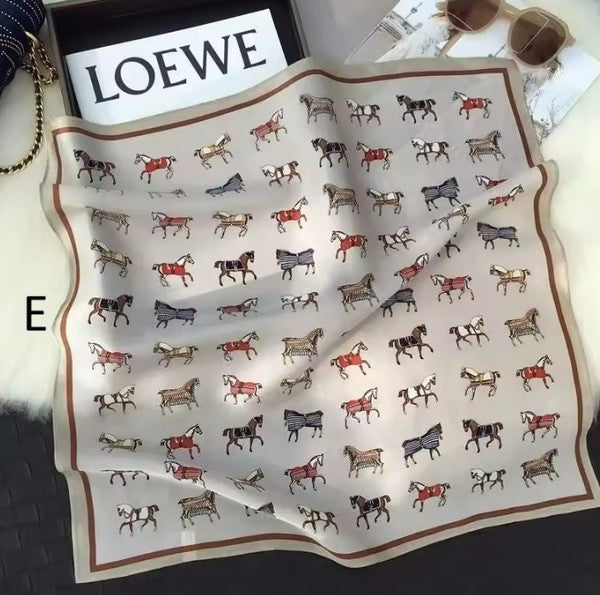 Horse Print Silk Scarf - Taupe