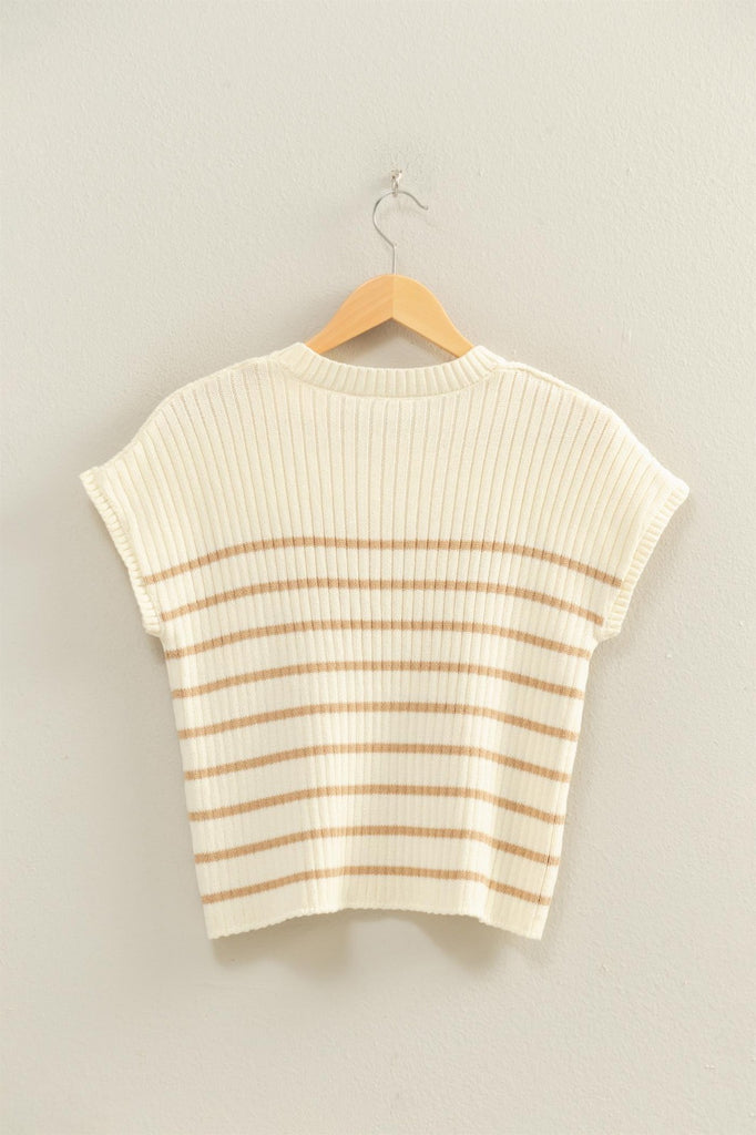 Striped Knit Sweater - Cream/Taupe