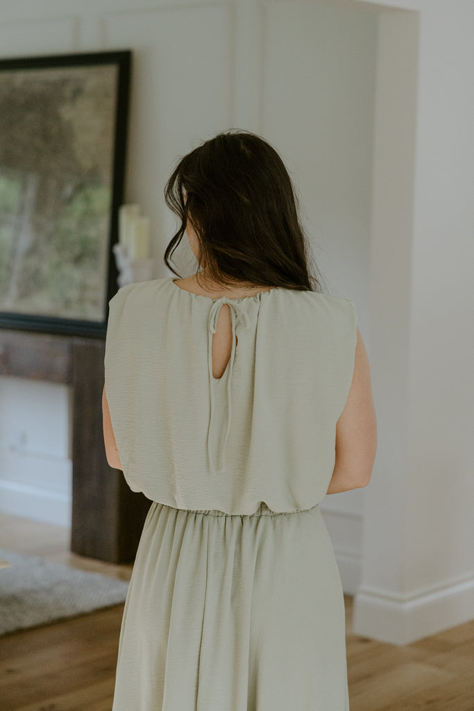 Bubble Top & Flowy Midi Skirt Set - Olive