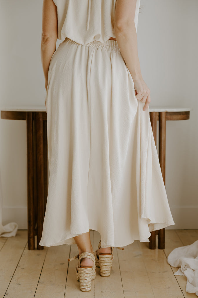 Bubble Top & Flowy Midi Skirt Set - Natural