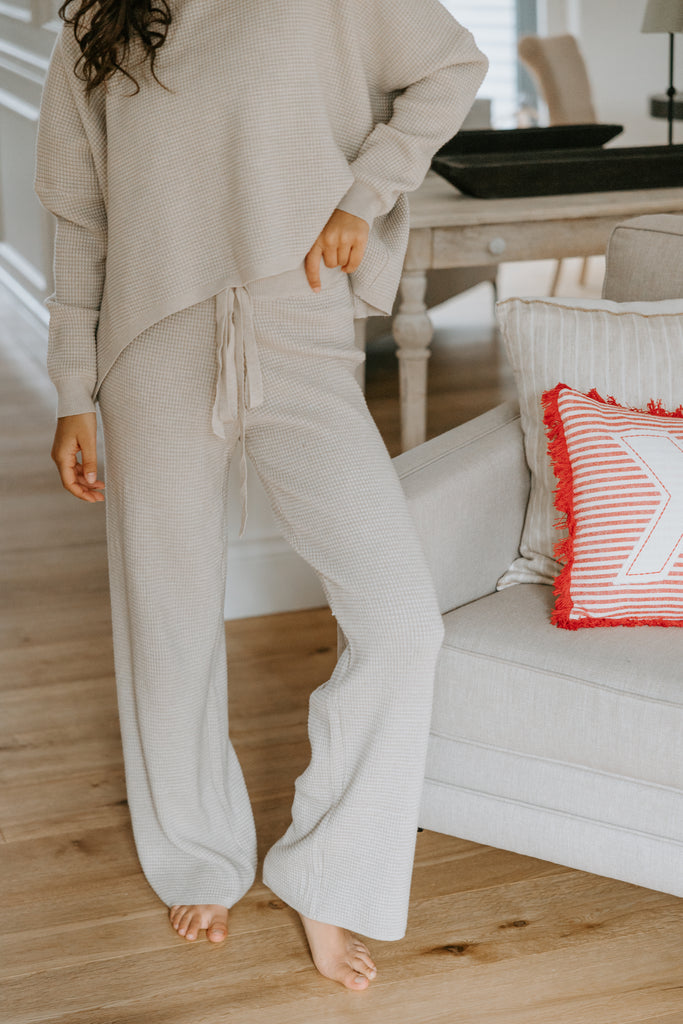 Waffle Textured Sweater & Pant Set - Oat