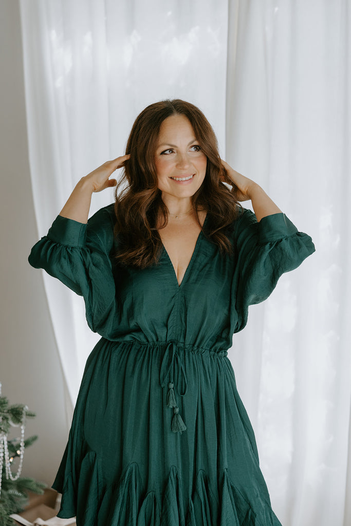 Dolman Sleeve Tie Front Dress - Green