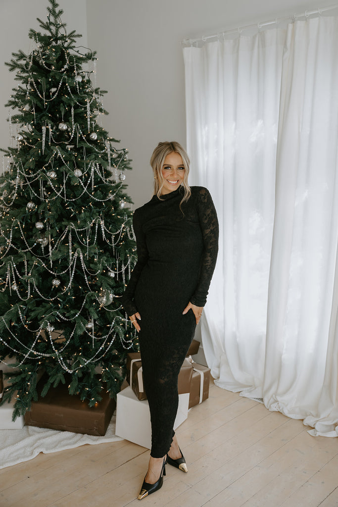 Long Crinkled Stretchy Dress - Black