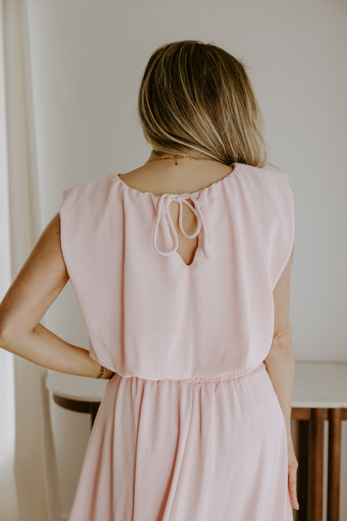 Bubble Top & Flowy Midi Skirt Set - Pink