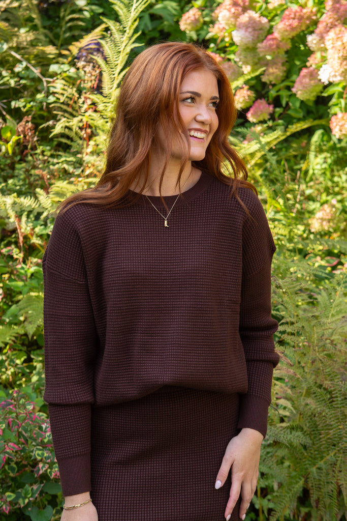 Waffle Sweater & Skirt Set - Cacao