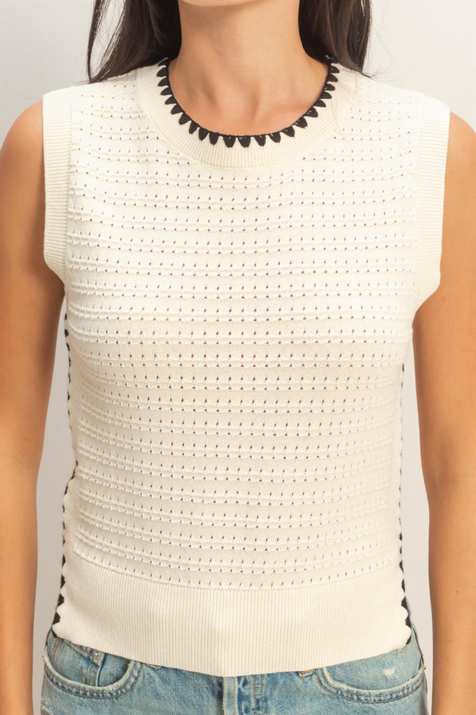 Knit Sleeveless Tank With Black Details
