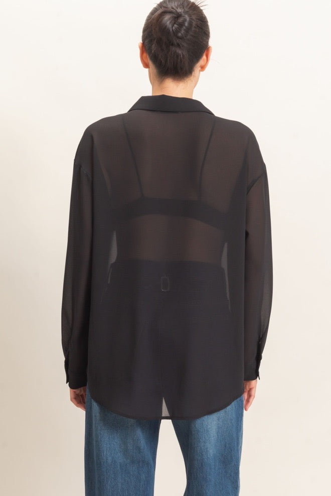 Sheer Button Up Shirt - Black