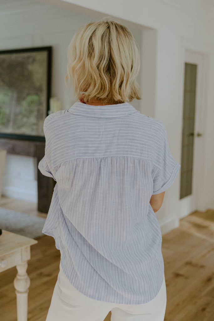 Striped Short Sleeve Button Down - Blue