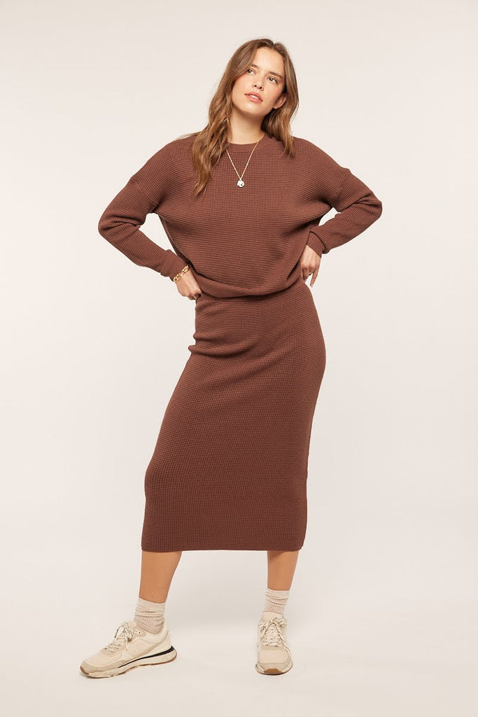 Waffle Sweater & Skirt Set - Puce