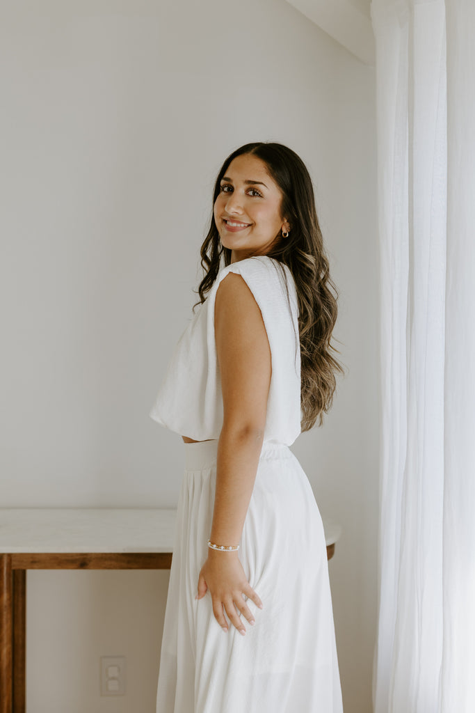 Bubble Top & Skirt Set - White