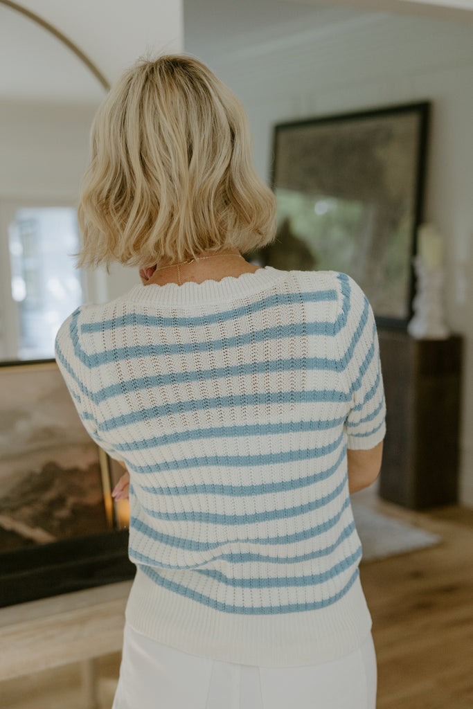Scalloped Striped Sweater - Blue