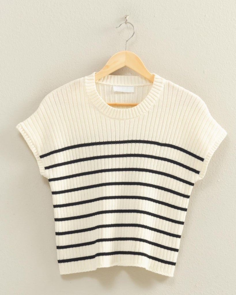 Striped Knit Sweater - Cream/Black