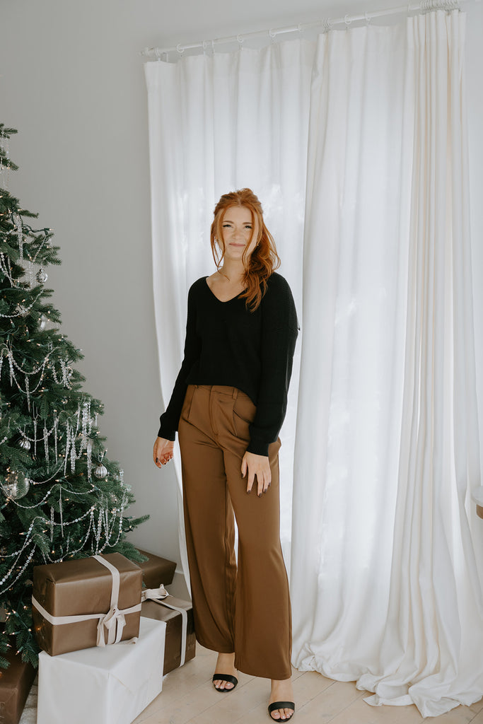 Wide Leg Dressy Pant - Brown