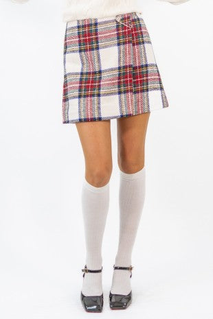 Plaid Mini Skirt With Pin Details