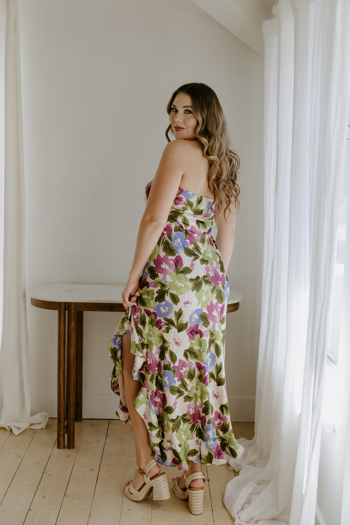 Front Ruffle Floral Dress - Violet