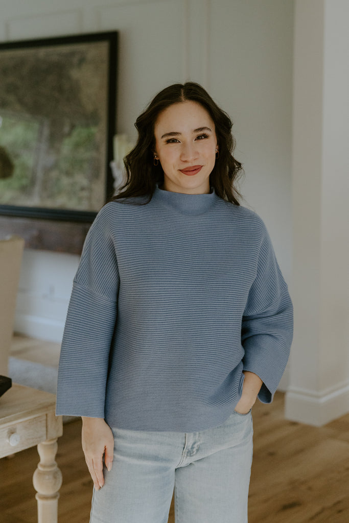 3/4 Ribbed Sweater - Azure