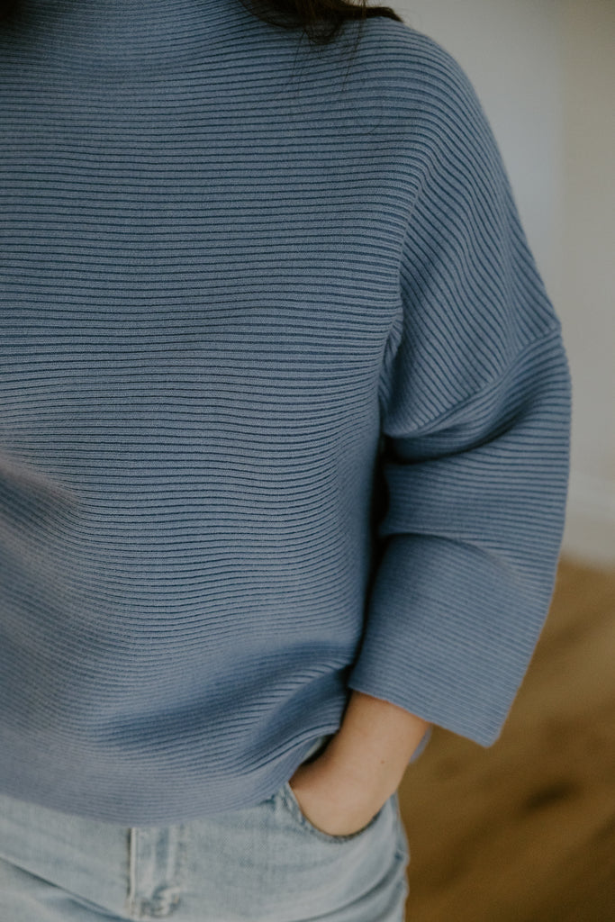 3/4 Ribbed Sweater - Azure