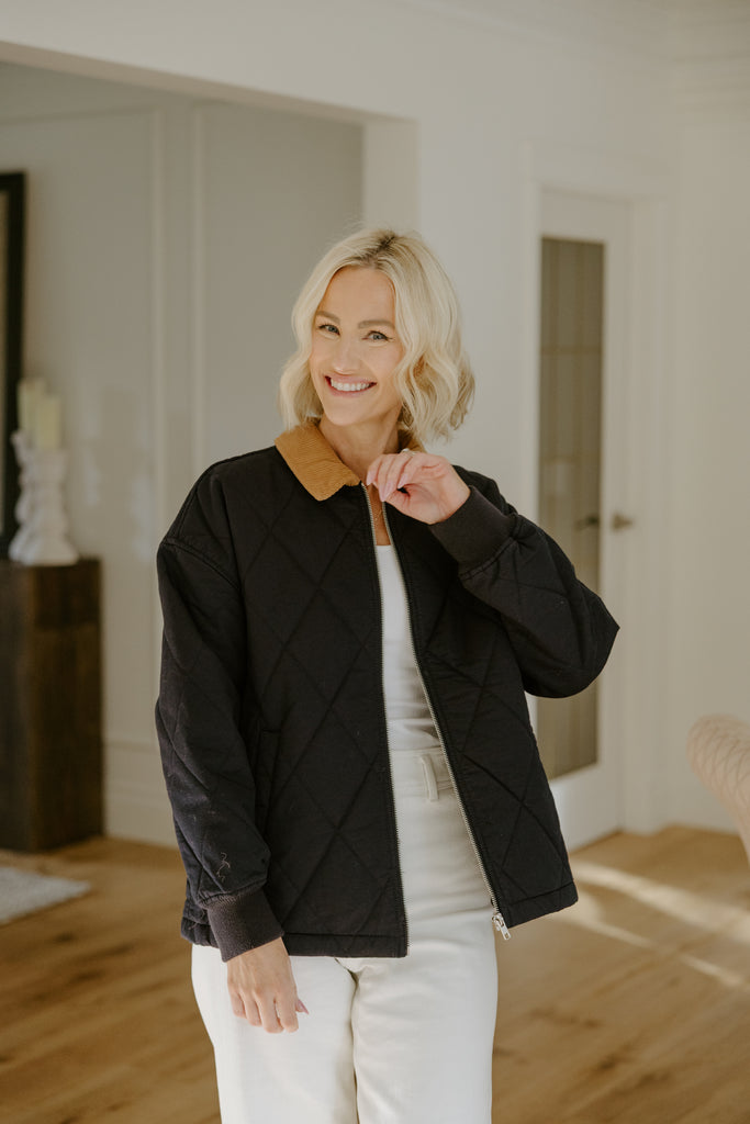 Quilted Jacket with Collar Detail - Navy