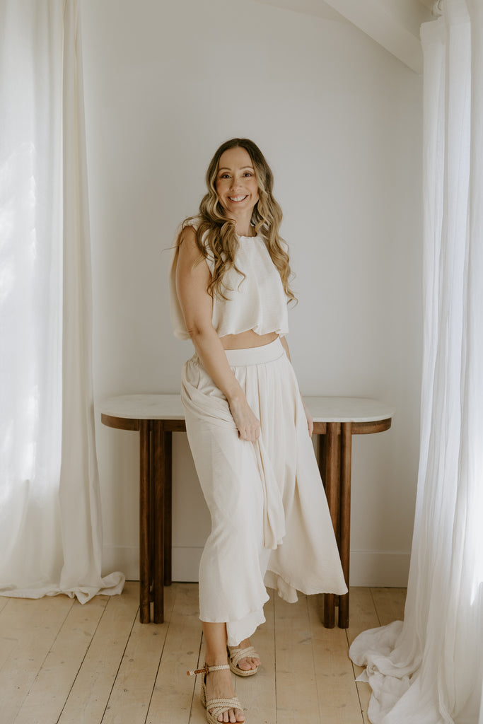 Bubble Top & Flowy Midi Skirt Set - Natural