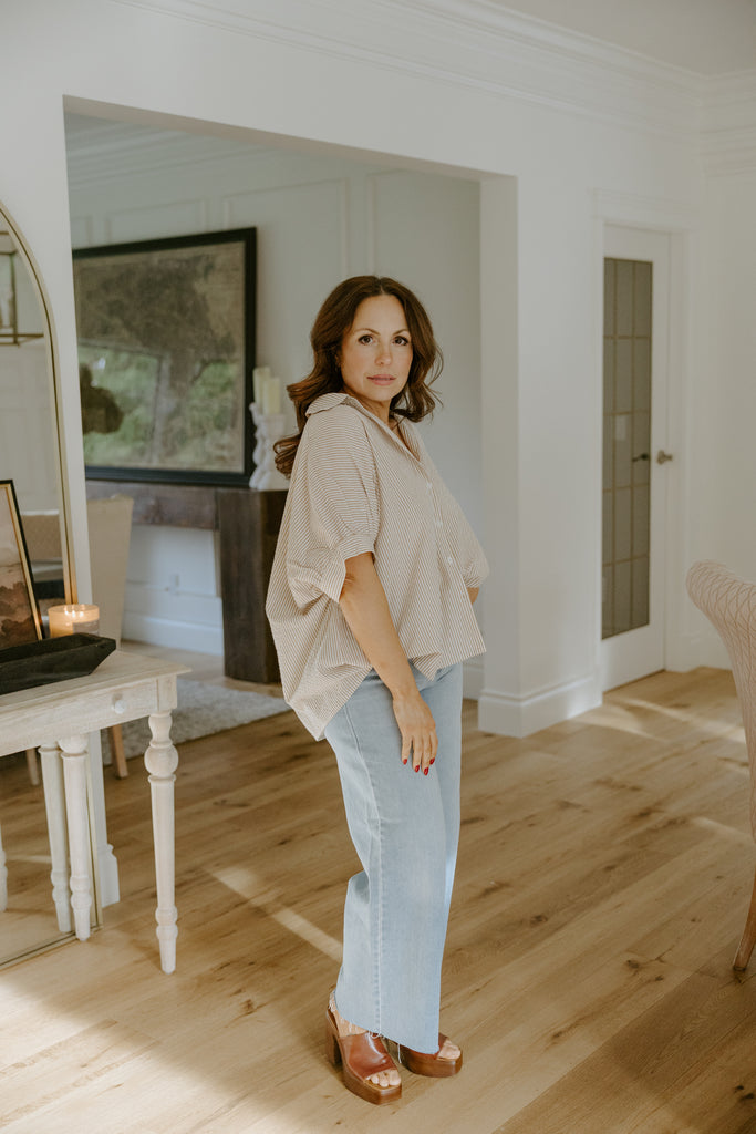 Oversized Striped Shirt - Taupe