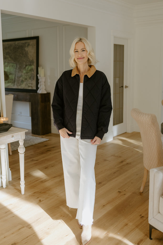 Quilted Jacket with Collar Detail - Navy