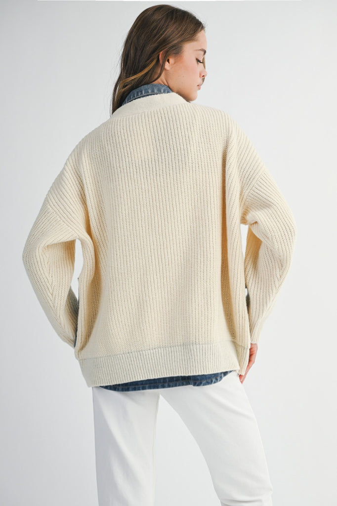 Denim Contrast Knit Jacket - Cream