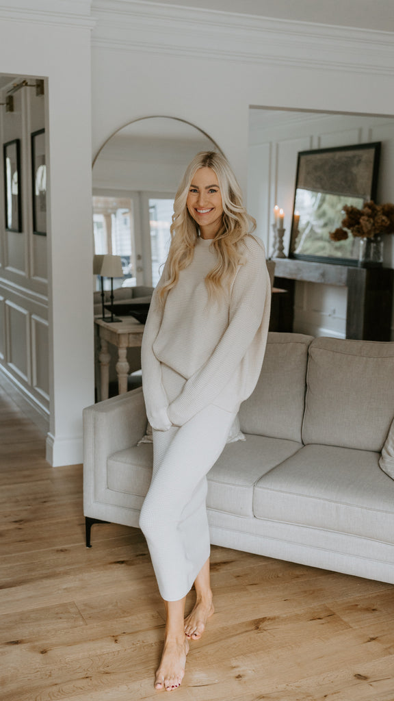 Waffle Sweater & Skirt Set - Oat