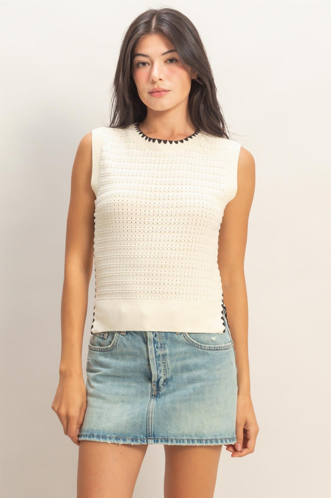 Knit Sleeveless Tank With Black Details