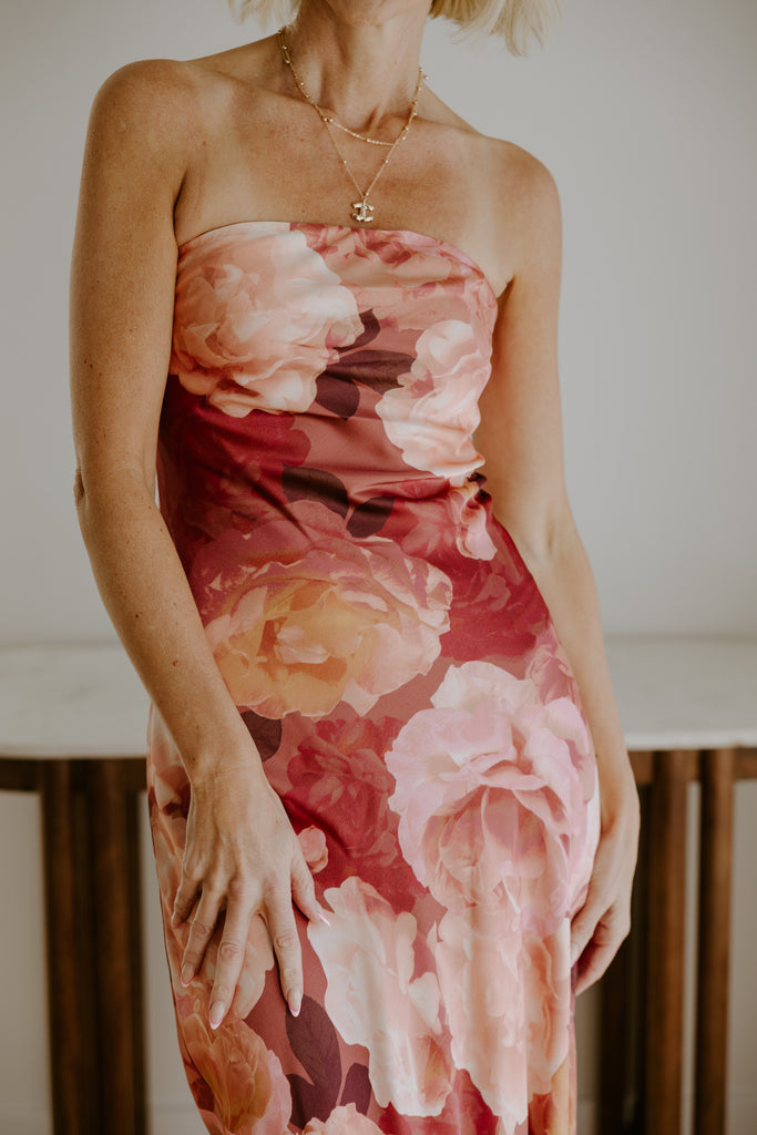 Romantic Floral Strapless Maxi
