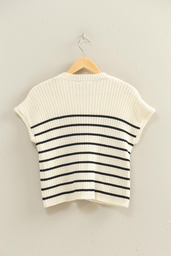 Striped Knit Sweater - Cream/Black