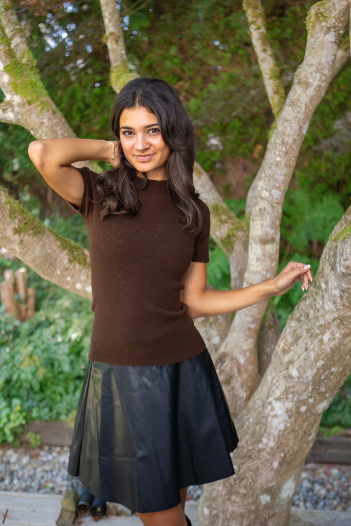 Soft Knit 3/4 Sleeve Sweater - Chocolate