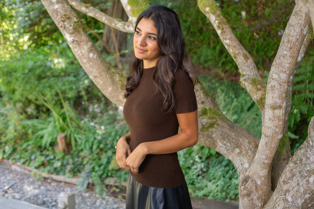 Soft Knit 3/4 Sleeve Sweater - Chocolate