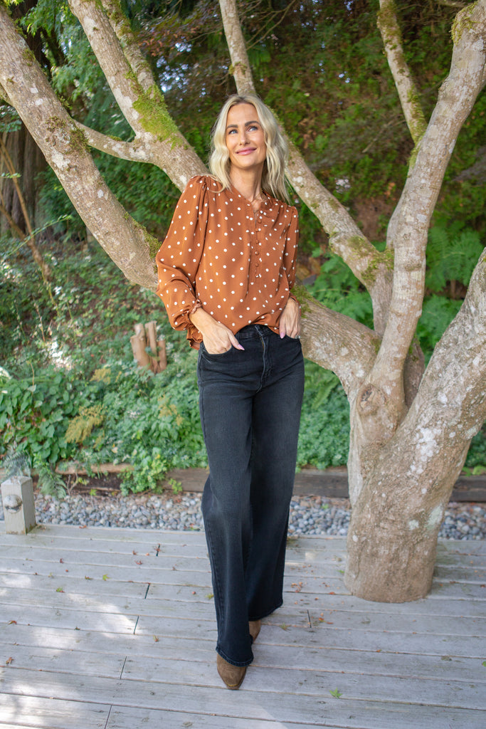 Polka Dot Blouse - Cognac
