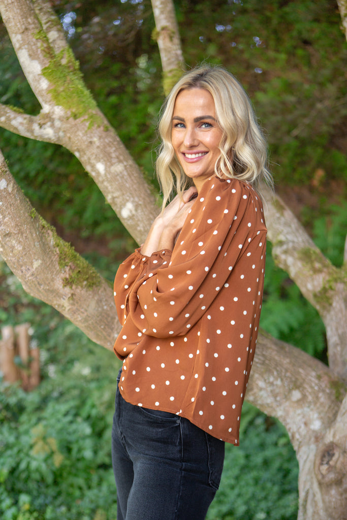 Polka Dot Blouse - Cognac