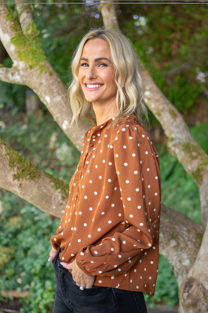 Polka Dot Blouse - Cognac