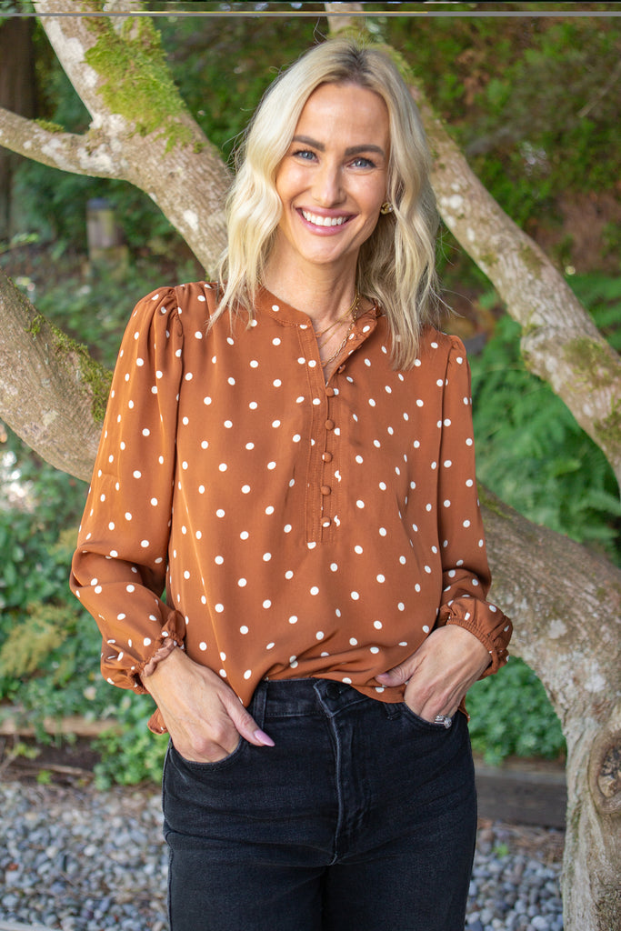 Polka Dot Blouse - Cognac