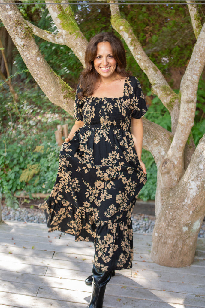 Square Neckline Balloon Sleeve Midi