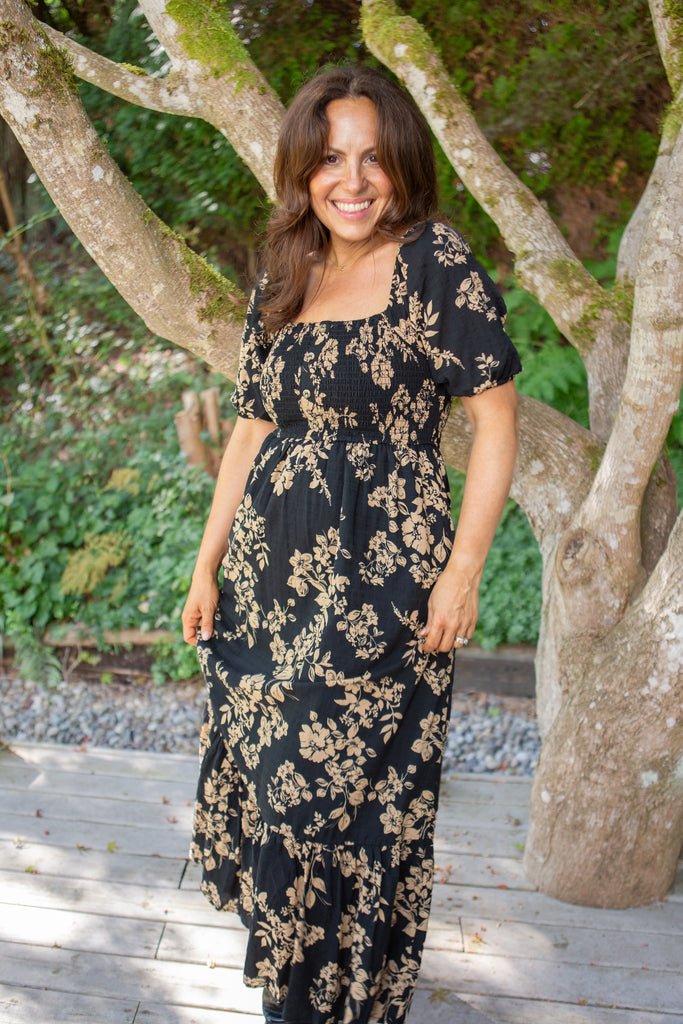 Square Neckline Balloon Sleeve Midi