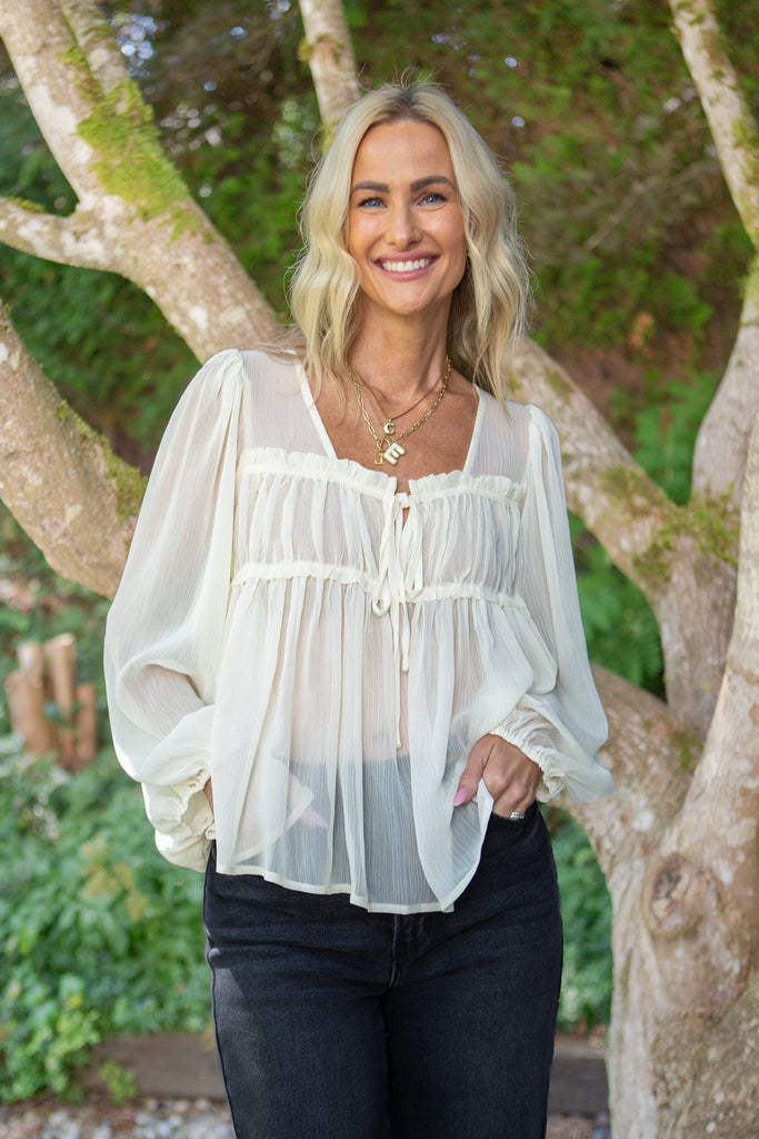 Sheer Long Sleeve Blouse - Cream