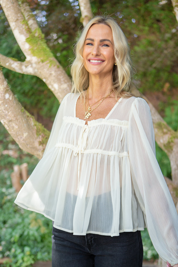 Sheer Long Sleeve Blouse - Cream