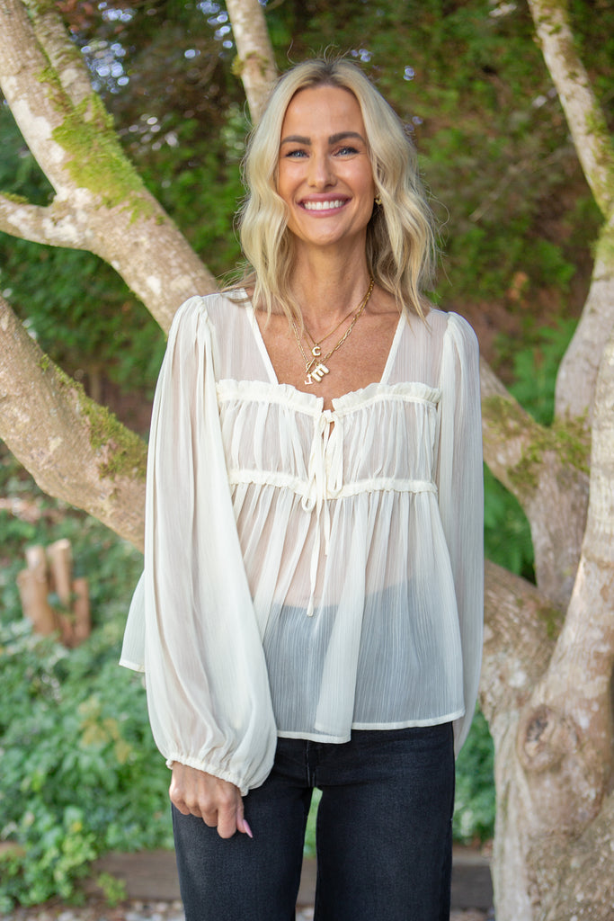Sheer Long Sleeve Blouse - Cream